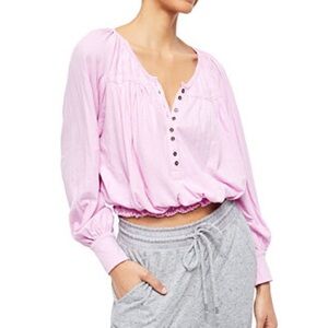 Free People Prairie Peasant Henley Top Pink Size Medium NWOT